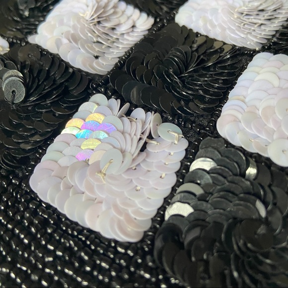 Vtg BW Chess Checkered Sequin Jacket Cardigan - Picture 10 of 11